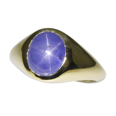 4.48ct Blue Star Sapphire Signet Pinky Ring set in 14k Yellow Gold - Skyjems Wholesale Gemstones