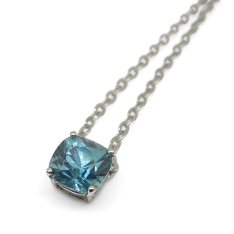 1.92ct Cushion Blue Zircon Pendant and Chain Necklace set in 14k White Gold