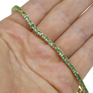 3.50ct Green Emerald Men's Tennis Bracelet set in 14k Yellow Gold - Skyjems Wholesale Gemstones