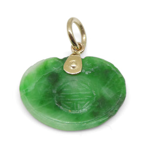 2.07ct Green Jadeite Jade Carving Pendant Charm set in 14k Yellow Gold - Skyjems Wholesale Gemstones