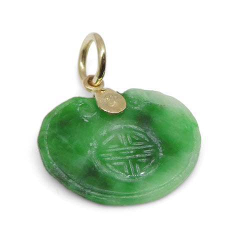 2.07ct Green Jadeite Jade Carving Pendant Charm set in 14k Yellow Gold