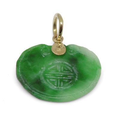 2.22ct Green Jadeite Jade Carving Pendant Charm set in 14k Yellow Gold - Skyjems Wholesale Gemstones