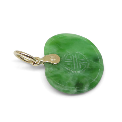 2.22ct Green Jadeite Jade Carving Pendant Charm set in 14k Yellow Gold