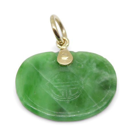 2.22ct Green Jadeite Jade Carving Pendant Charm set in 14k Yellow Gold