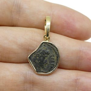 Ancient Roman Coin Pendant Charm set in 14k Yellow Gold with Enhancer Bail - Skyjems Wholesale Gemstones