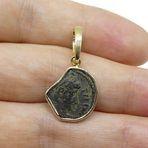 Authentic Ancient Byzantine Coin Pendant Charm in 14K Yellow Gold