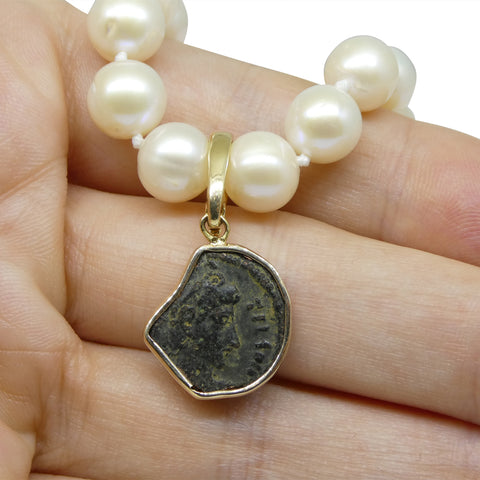 Authentic Ancient Byzantine Coin Pendant Charm in 14K Yellow Gold with Enhancer Bail