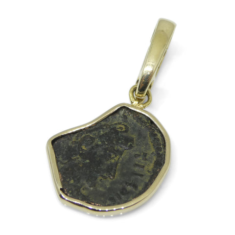 Authentic Ancient Byzantine Coin Pendant Charm in 14K Yellow Gold with Enhancer Bail