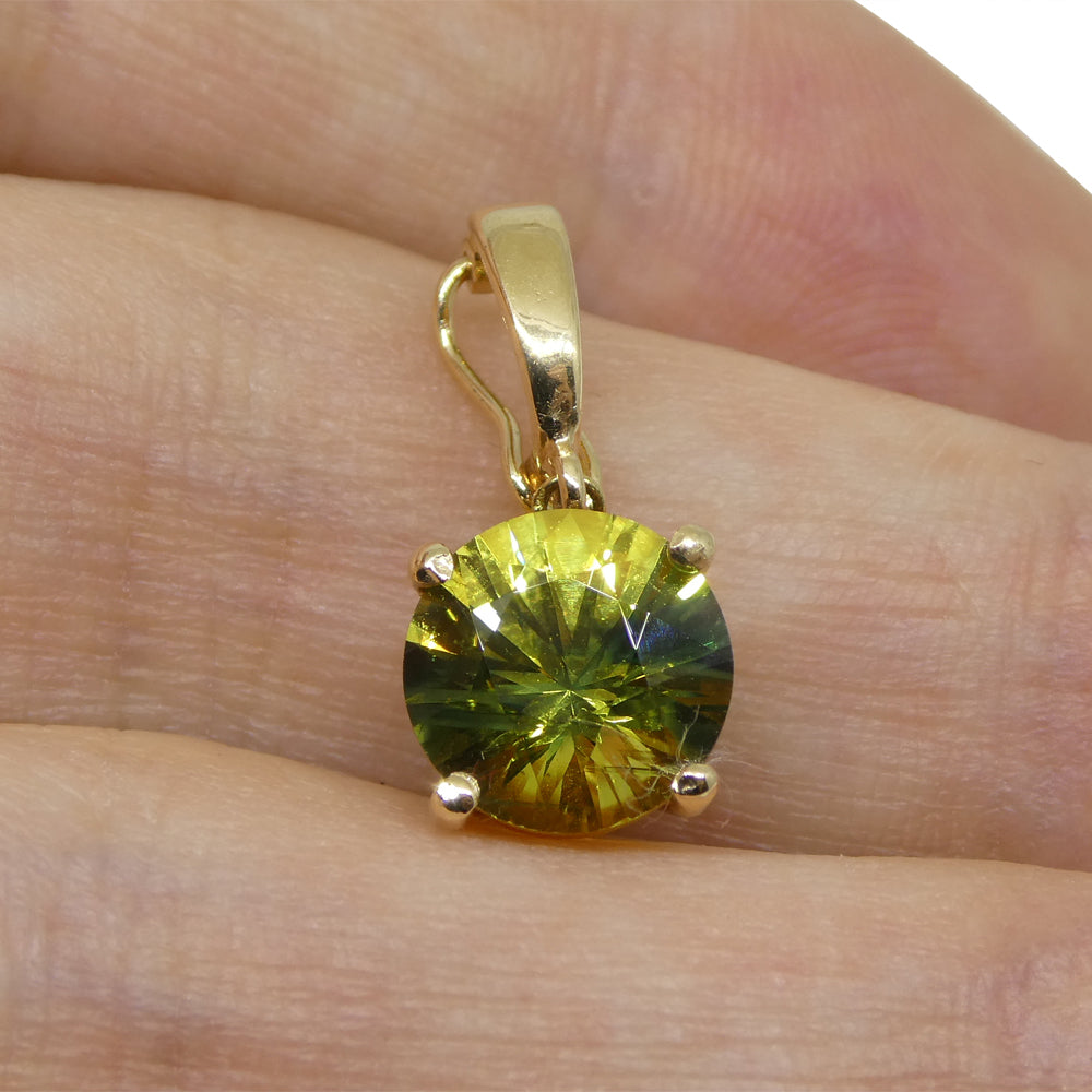 2.33ct Round Yellow/Green Zircon Pendant Charm set in 14k Yellow Gold with Enhancer Bail - Skyjems Wholesale Gemstones