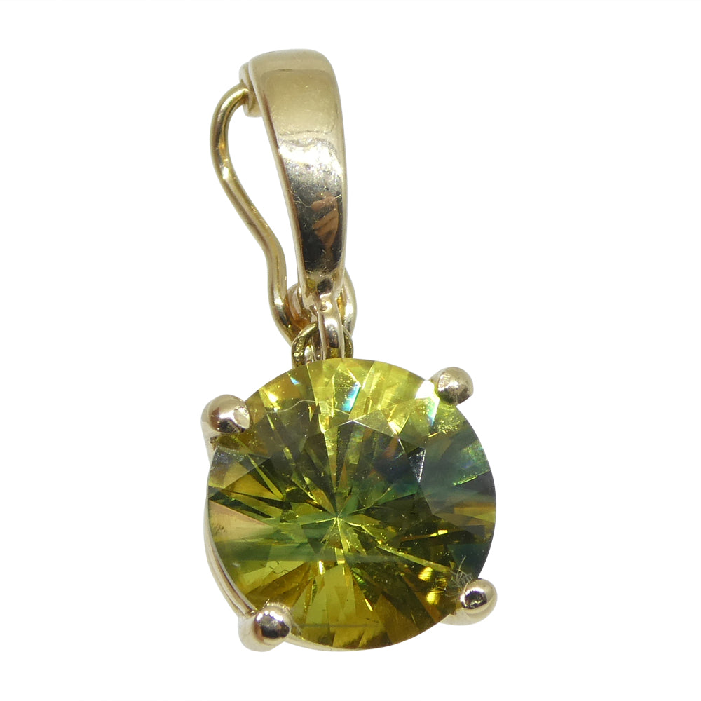 2.33ct Round Yellow/Green Zircon Pendant Charm set in 14k Yellow Gold with Enhancer Bail - Skyjems Wholesale Gemstones