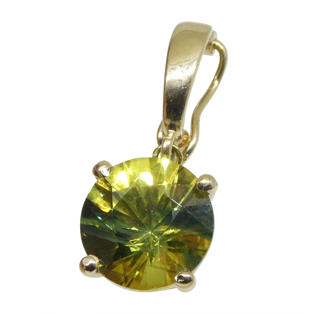 2.33ct Round Yellow/Green Zircon Pendant Charm set in 14k Yellow Gold with Enhancer Bail - Skyjems Wholesale Gemstones