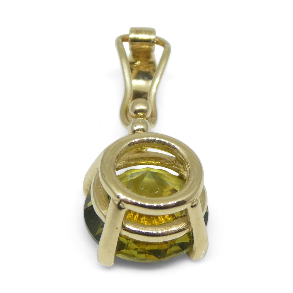 2.33ct Round Yellow/Green Zircon Pendant Charm set in 14k Yellow Gold with Enhancer Bail - Skyjems Wholesale Gemstones