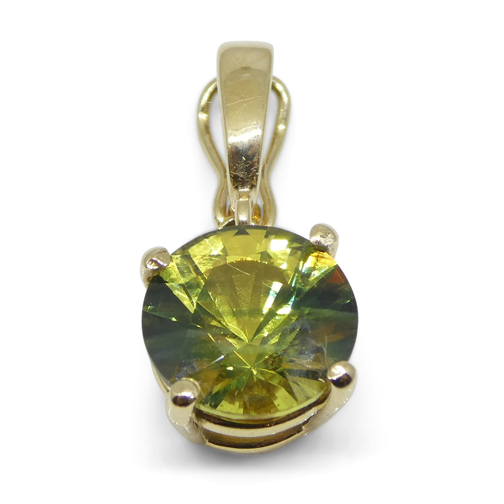 2.33ct Round Yellow/Green Zircon Pendant Charm set in 14k Yellow Gold with Enhancer Bail - Skyjems Wholesale Gemstones