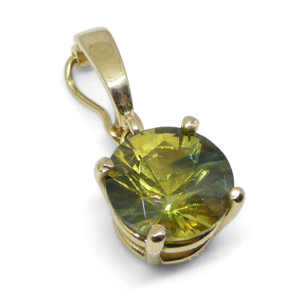 2.33ct Round Yellow/Green Zircon Pendant Charm set in 14k Yellow Gold with Enhancer Bail - Skyjems Wholesale Gemstones