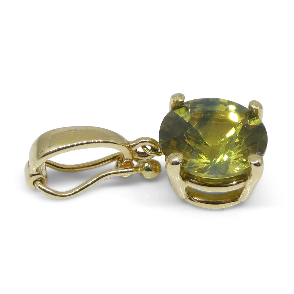 2.33ct Round Yellow/Green Zircon Pendant Charm set in 14k Yellow Gold with Enhancer Bail - Skyjems Wholesale Gemstones