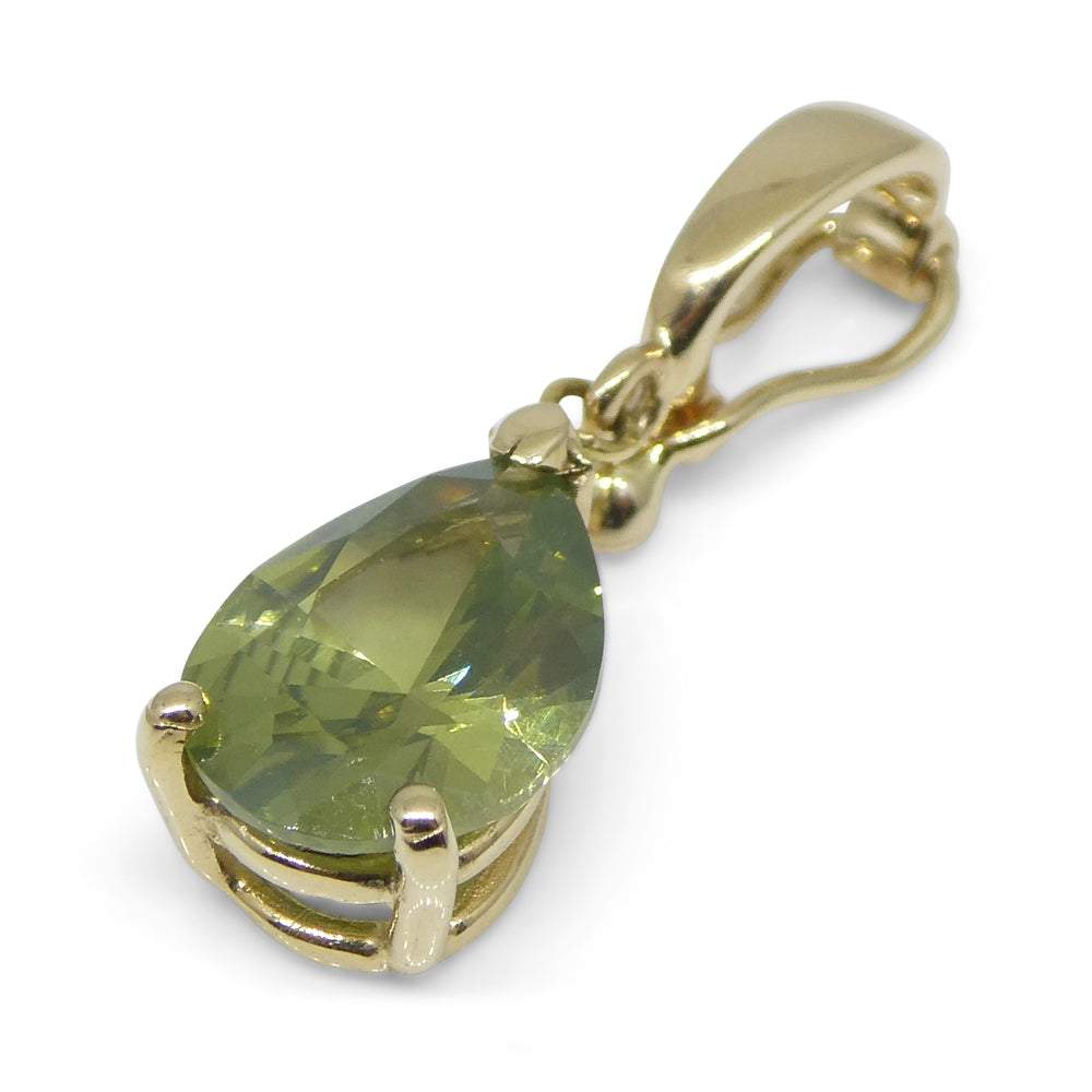 1.73ct Pear Yellowish Green Zircon Pendant Charm set in 14k Yellow Gold with Enhancer Bail - Skyjems Wholesale Gemstones