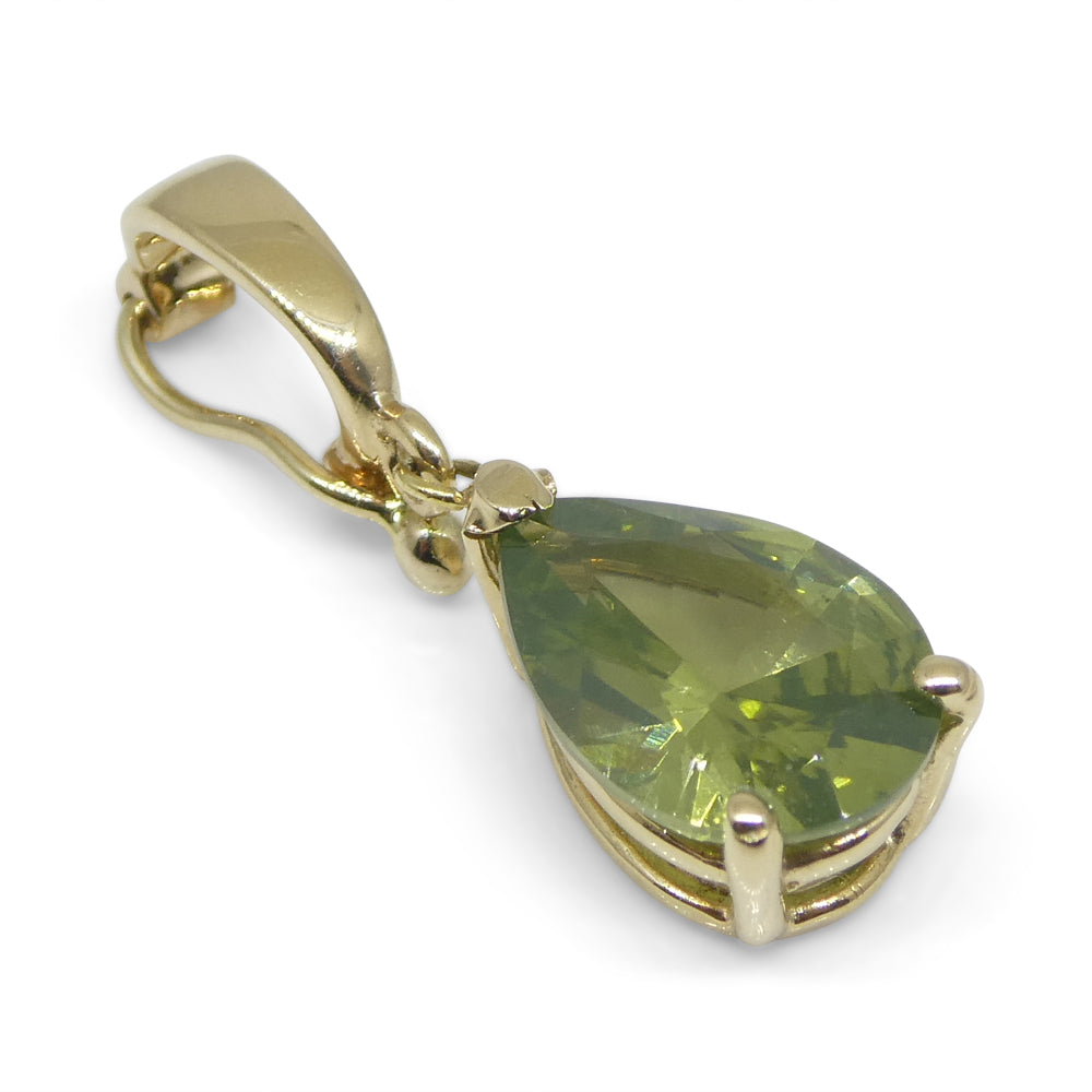 1.73ct Pear Yellowish Green Zircon Pendant Charm set in 14k Yellow Gold with Enhancer Bail - Skyjems Wholesale Gemstones