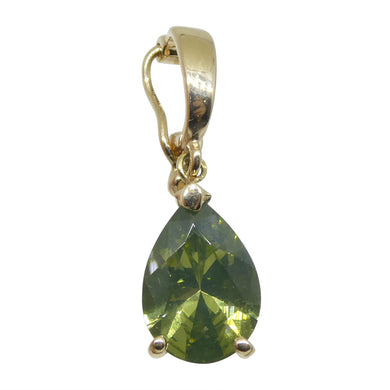1.73ct Pear Yellowish Green Zircon Pendant Charm set in 14k Yellow Gold with Enhancer Bail - Skyjems Wholesale Gemstones