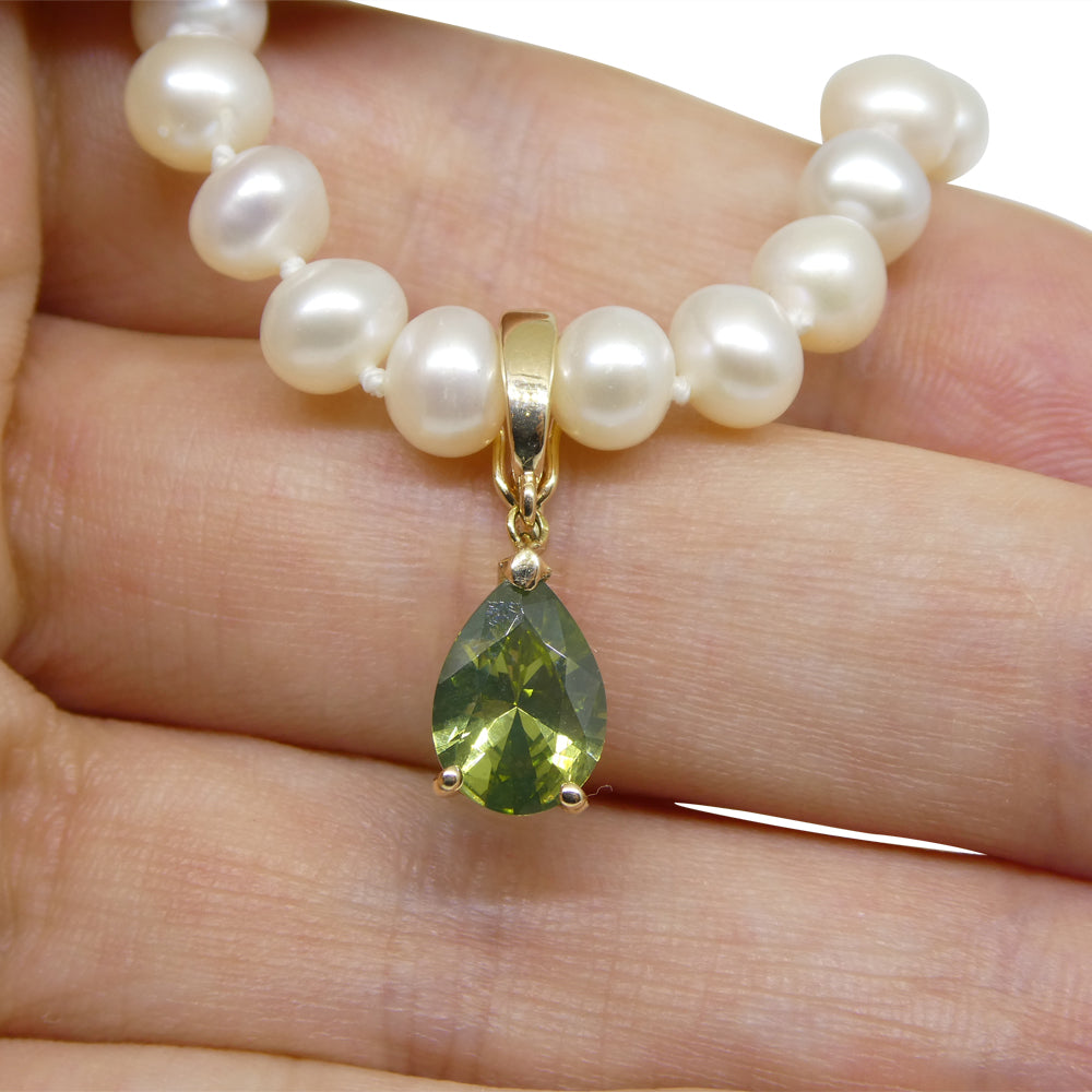 1.73ct Pear Yellowish Green Zircon Pendant Charm set in 14k Yellow Gold with Enhancer Bail - Skyjems Wholesale Gemstones