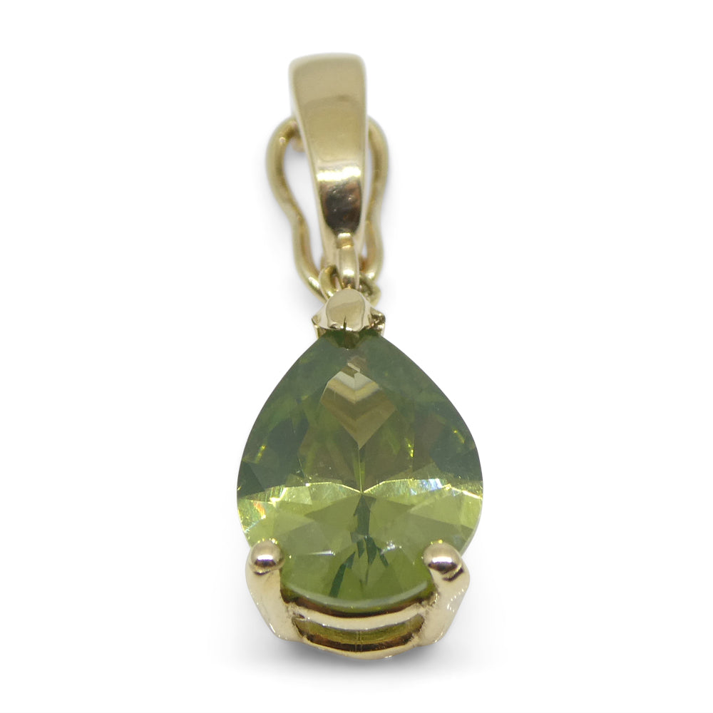 1.73ct Pear Yellowish Green Zircon Pendant Charm set in 14k Yellow Gold with Enhancer Bail - Skyjems Wholesale Gemstones