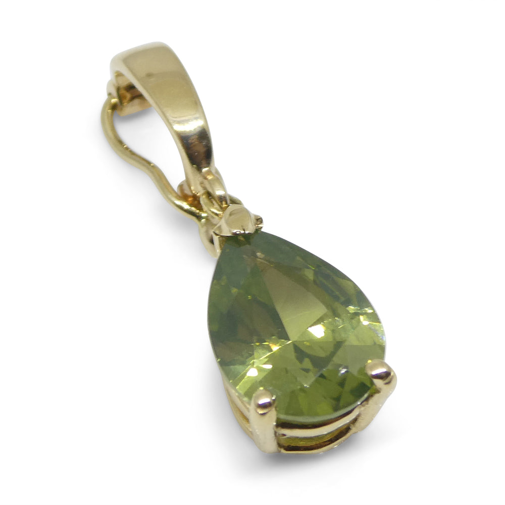 1.73ct Pear Yellowish Green Zircon Pendant Charm set in 14k Yellow Gold with Enhancer Bail - Skyjems Wholesale Gemstones