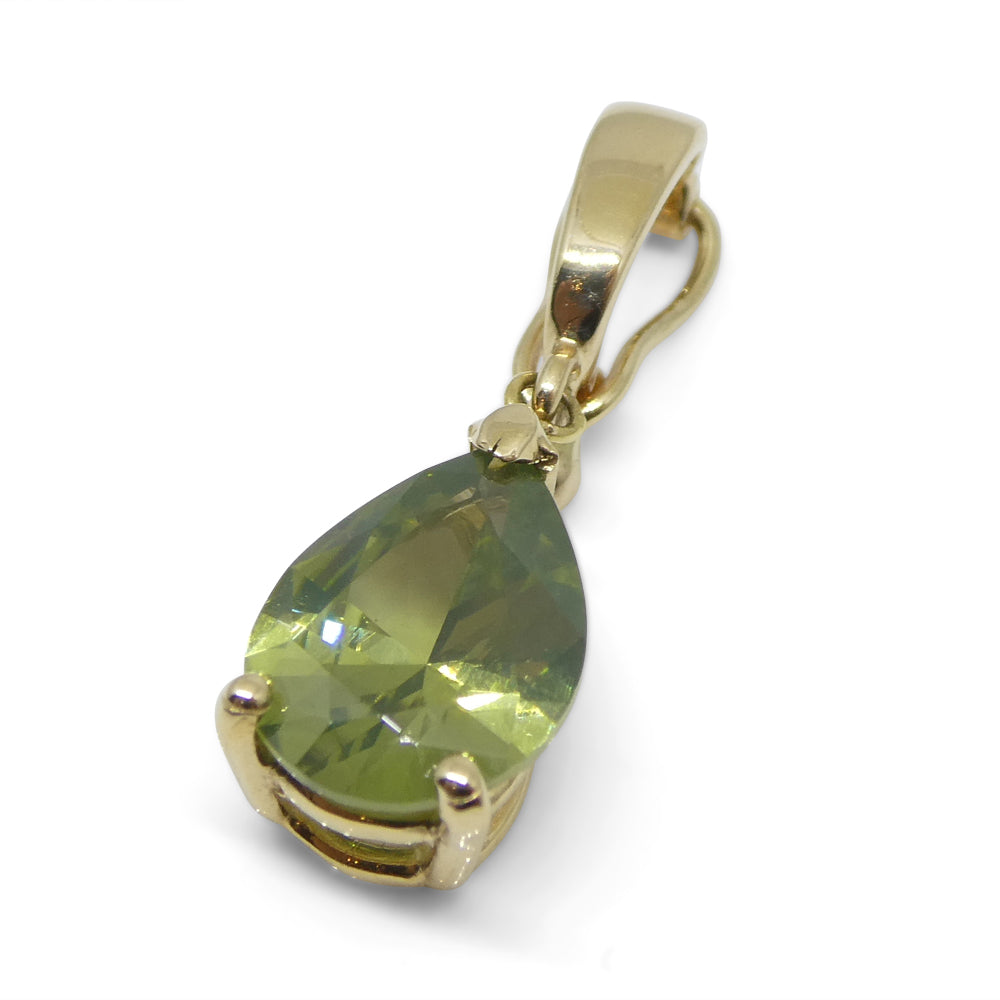 1.73ct Pear Yellowish Green Zircon Pendant Charm set in 14k Yellow Gold with Enhancer Bail - Skyjems Wholesale Gemstones