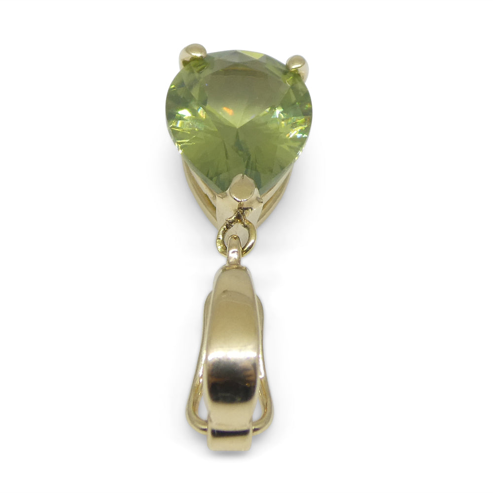 1.73ct Pear Yellowish Green Zircon Pendant Charm set in 14k Yellow Gold with Enhancer Bail - Skyjems Wholesale Gemstones