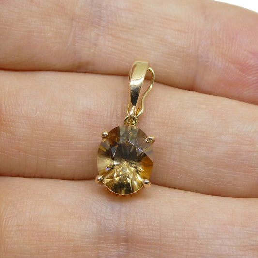 3.24ct Oval Brown Zircon Pendant Charm set in 14k Yellow Gold with Enhancer Bail - Skyjems Wholesale Gemstones