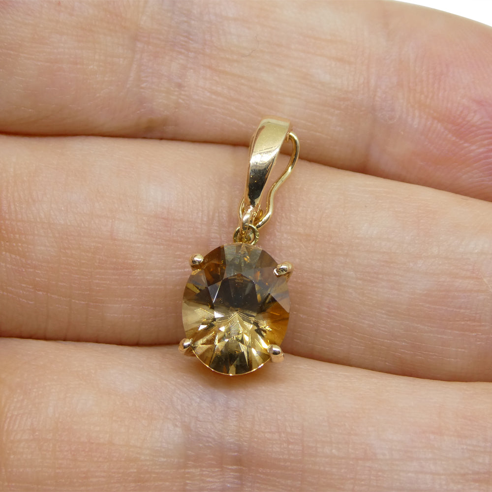 3.24ct Oval Brown Zircon Pendant Charm set in 14k Yellow Gold with Enhancer Bail - Skyjems Wholesale Gemstones