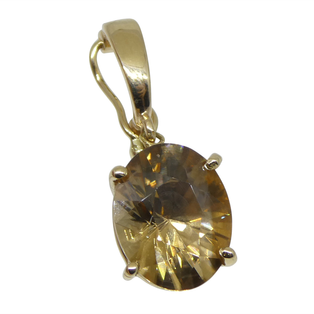 3.24ct Oval Brown Zircon Pendant Charm set in 14k Yellow Gold with Enhancer Bail - Skyjems Wholesale Gemstones