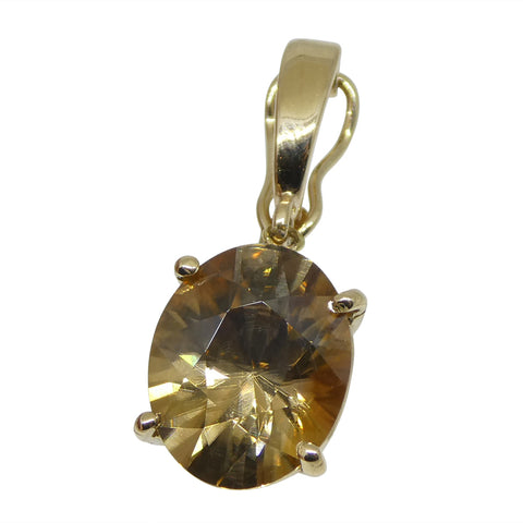 Exquisite 3.24ct Oval Brown Zircon Pendant Charm in 14K Yellow Gold with Enhancer Bail