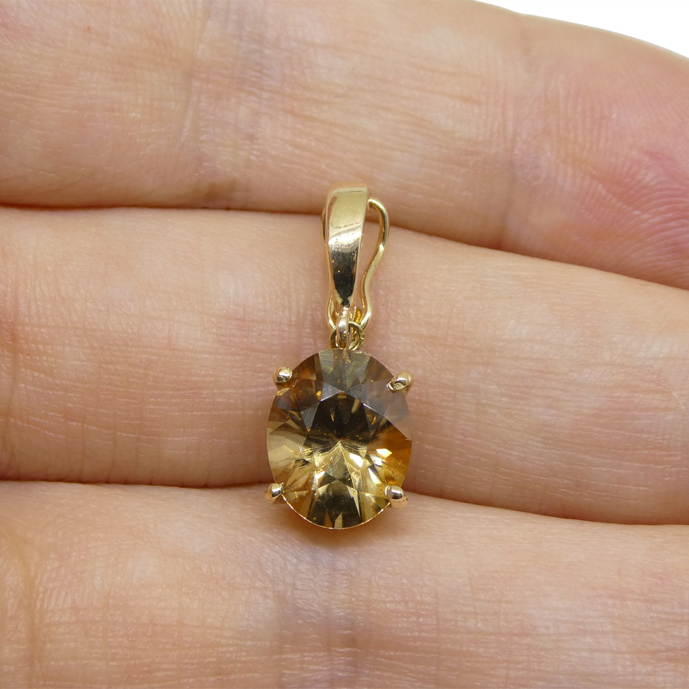 3.24ct Oval Brown Zircon Pendant Charm set in 14k Yellow Gold with Enhancer Bail - Skyjems Wholesale Gemstones