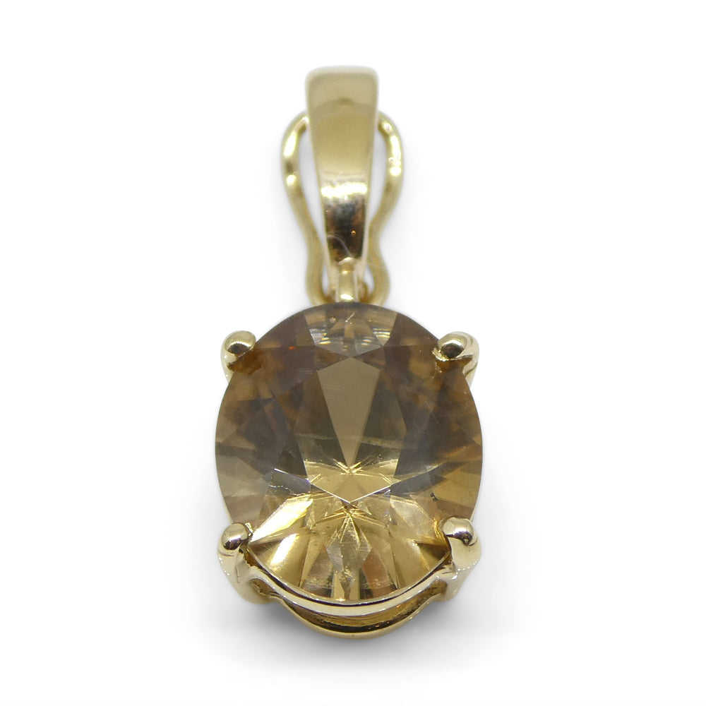 3.24ct Oval Brown Zircon Pendant Charm set in 14k Yellow Gold with Enhancer Bail - Skyjems Wholesale Gemstones