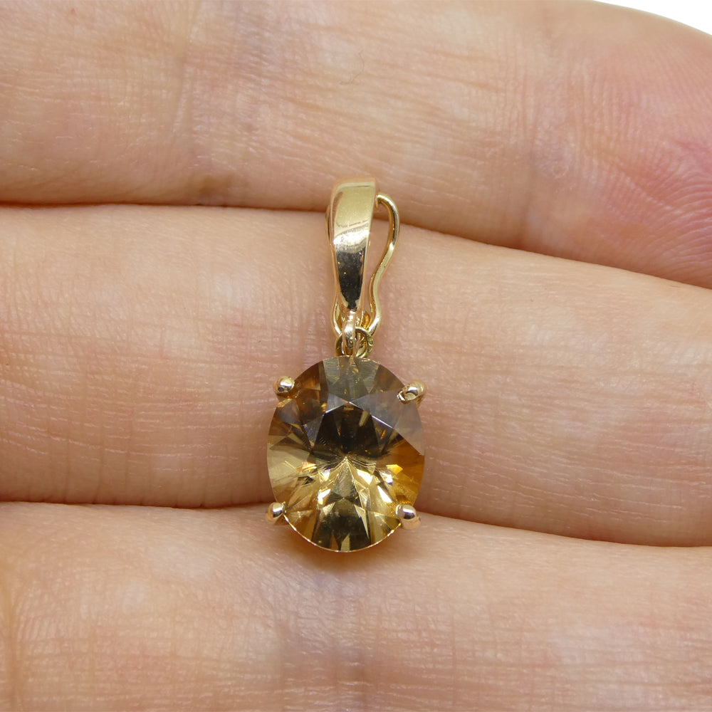 3.24ct Oval Brown Zircon Pendant Charm set in 14k Yellow Gold with Enhancer Bail - Skyjems Wholesale Gemstones