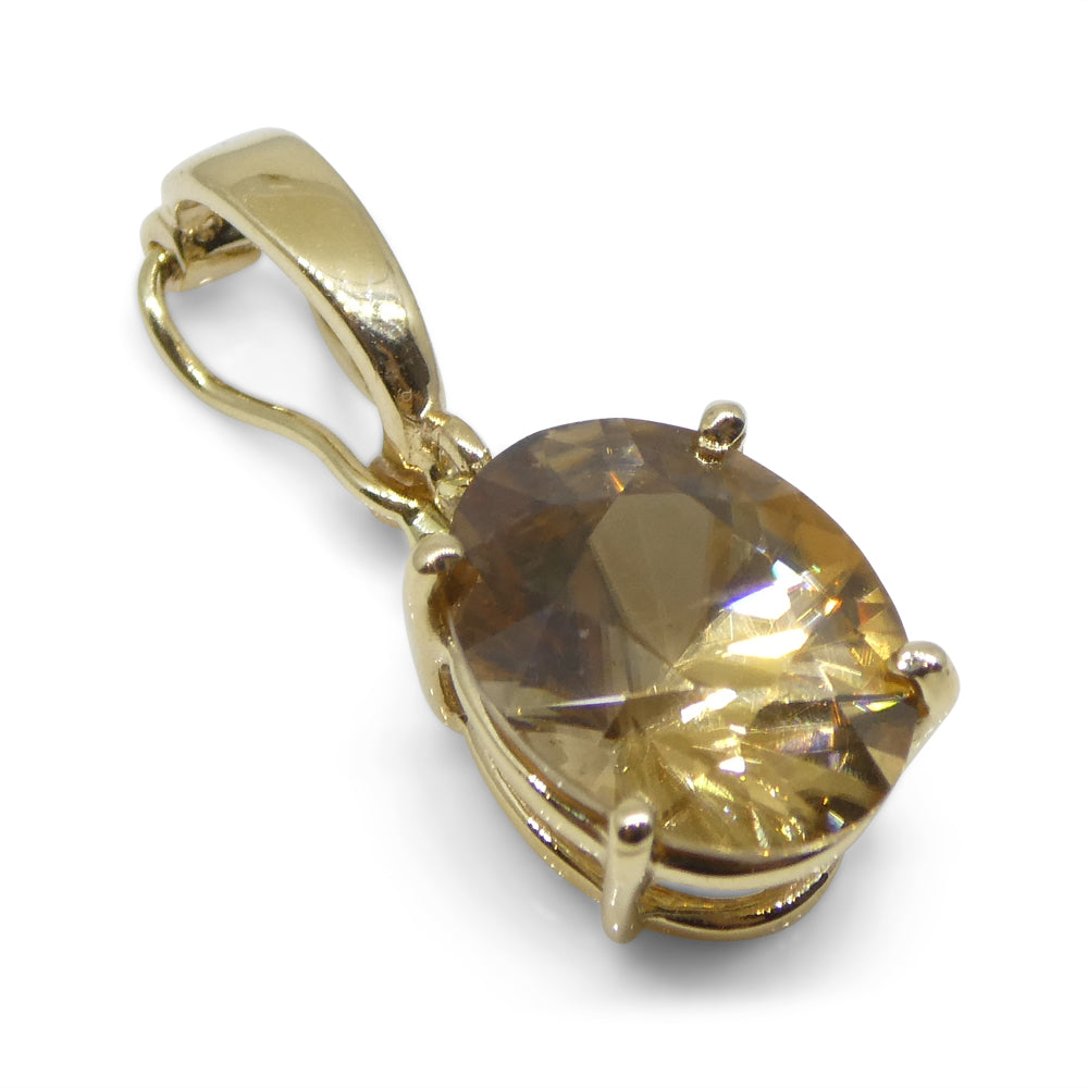 3.24ct Oval Brown Zircon Pendant Charm set in 14k Yellow Gold with Enhancer Bail - Skyjems Wholesale Gemstones