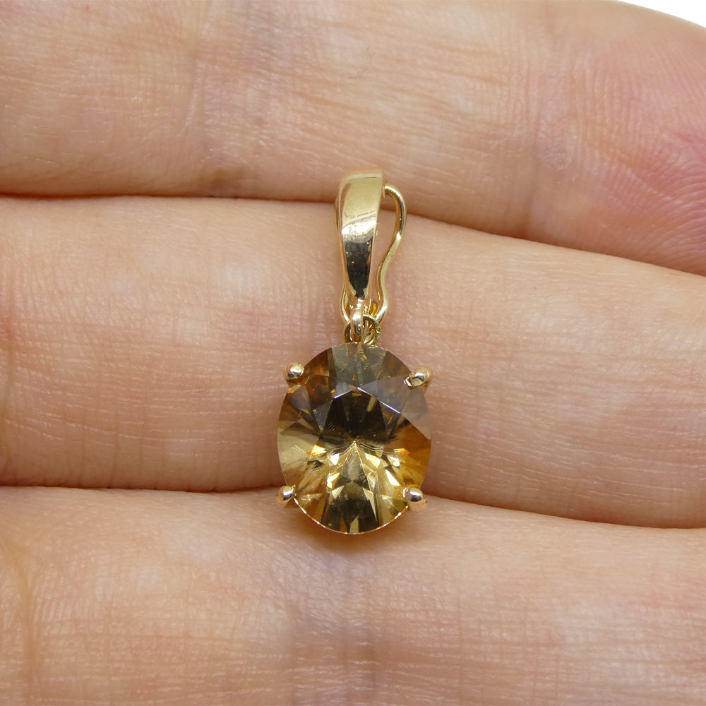 3.24ct Oval Brown Zircon Pendant Charm set in 14k Yellow Gold with Enhancer Bail - Skyjems Wholesale Gemstones