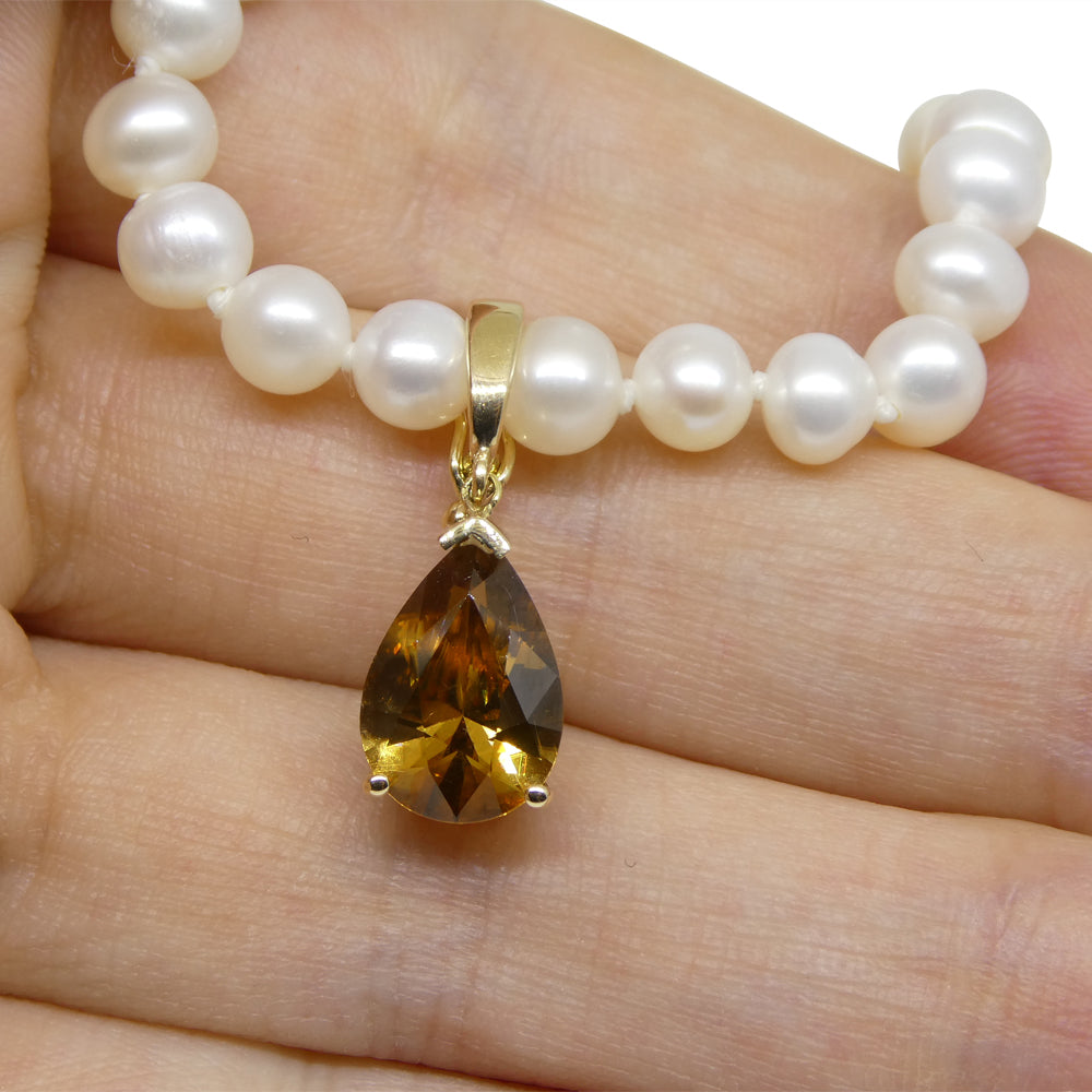 3.40ct Pear Brown Zircon Pendant Charm set in 14k Yellow Gold with Enhancer Bail - Skyjems Wholesale Gemstones