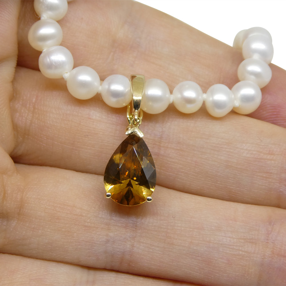 3.40ct Pear Brown Zircon Pendant Charm set in 14k Yellow Gold with Enhancer Bail - Skyjems Wholesale Gemstones