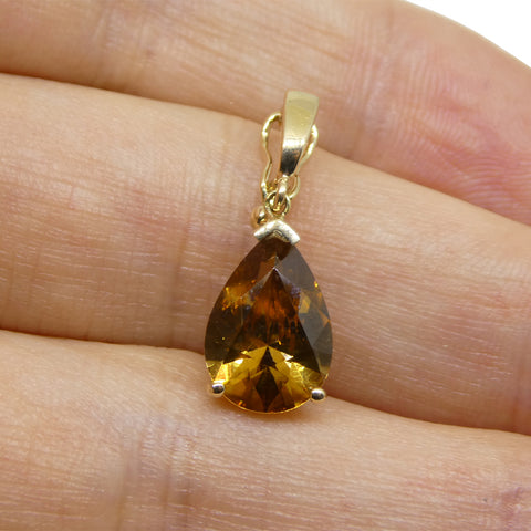 3.40ct Pear Brown Zircon Pendant Charm set in 14k Yellow Gold with Enhancer Bail