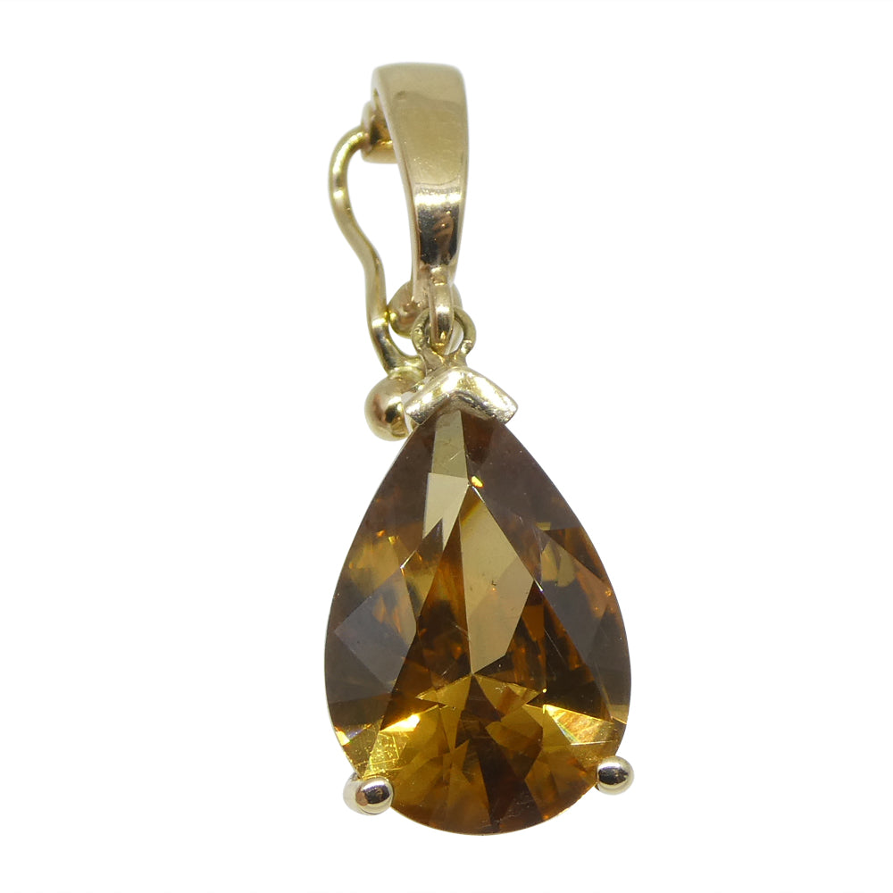 3.40ct Pear Brown Zircon Pendant Charm set in 14k Yellow Gold with Enhancer Bail - Skyjems Wholesale Gemstones