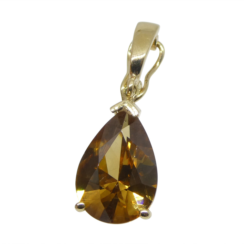 3.40ct Pear Brown Zircon Pendant Charm set in 14k Yellow Gold with Enhancer Bail - Skyjems Wholesale Gemstones