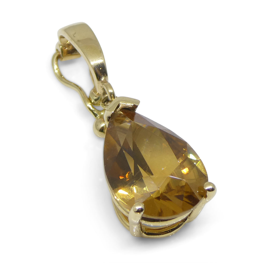 3.40ct Pear Brown Zircon Pendant Charm set in 14k Yellow Gold with Enhancer Bail - Skyjems Wholesale Gemstones