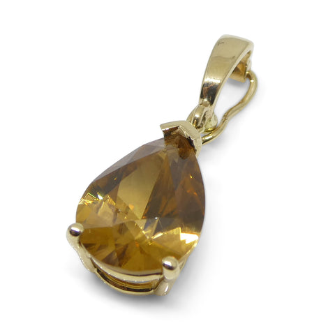 3.40ct Pear Brown Zircon Pendant Charm set in 14k Yellow Gold with Enhancer Bail