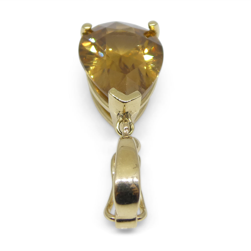 3.40ct Pear Brown Zircon Pendant Charm set in 14k Yellow Gold with Enhancer Bail - Skyjems Wholesale Gemstones