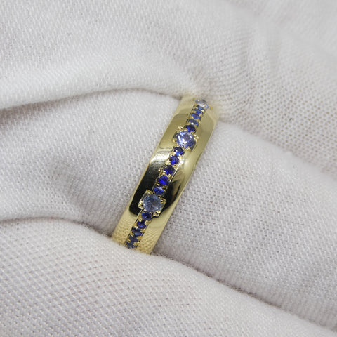 0.68ct Blue Sapphire Starry Night Wedding Ring set in 14k Yellow Gold