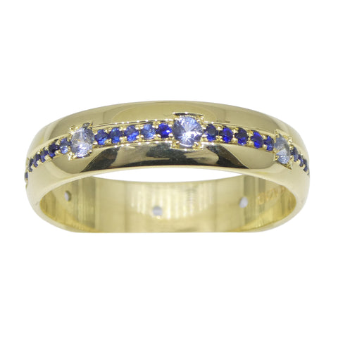0.68ct Blue Sapphire Starry Night Wedding Ring set in 14k Yellow Gold