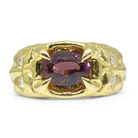 2.11ct Pink Spinel, Diamond Devil Mask Ring set in 14k Yellow Gold