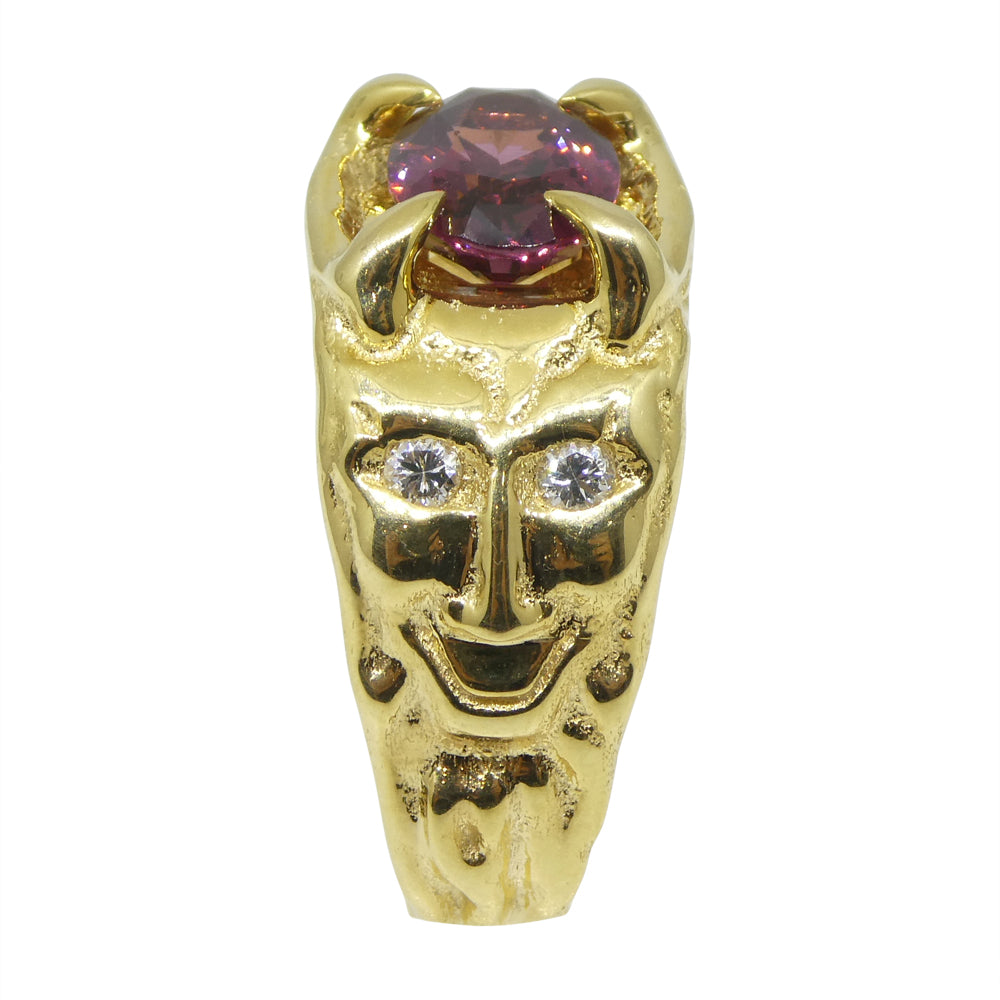 2.11ct Pink Spinel, Diamond Devil Mask Ring set in 14k Yellow Gold - Skyjems Wholesale Gemstones