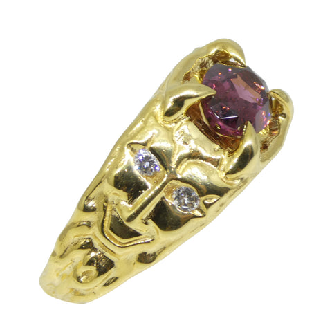 2.11ct Pink Spinel, Diamond Devil Mask Ring set in 14k Yellow Gold