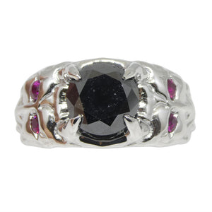 3.54ct Black Diamond, Ruby Devil Mask Ring set in 14k White Gold - Skyjems Wholesale Gemstones